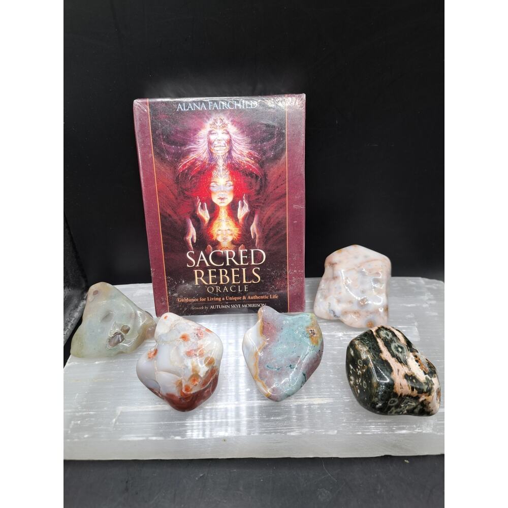 Polychrome Ocean Jasper Tumbles and Sacred Rebels Oracle Card Deck Bundle